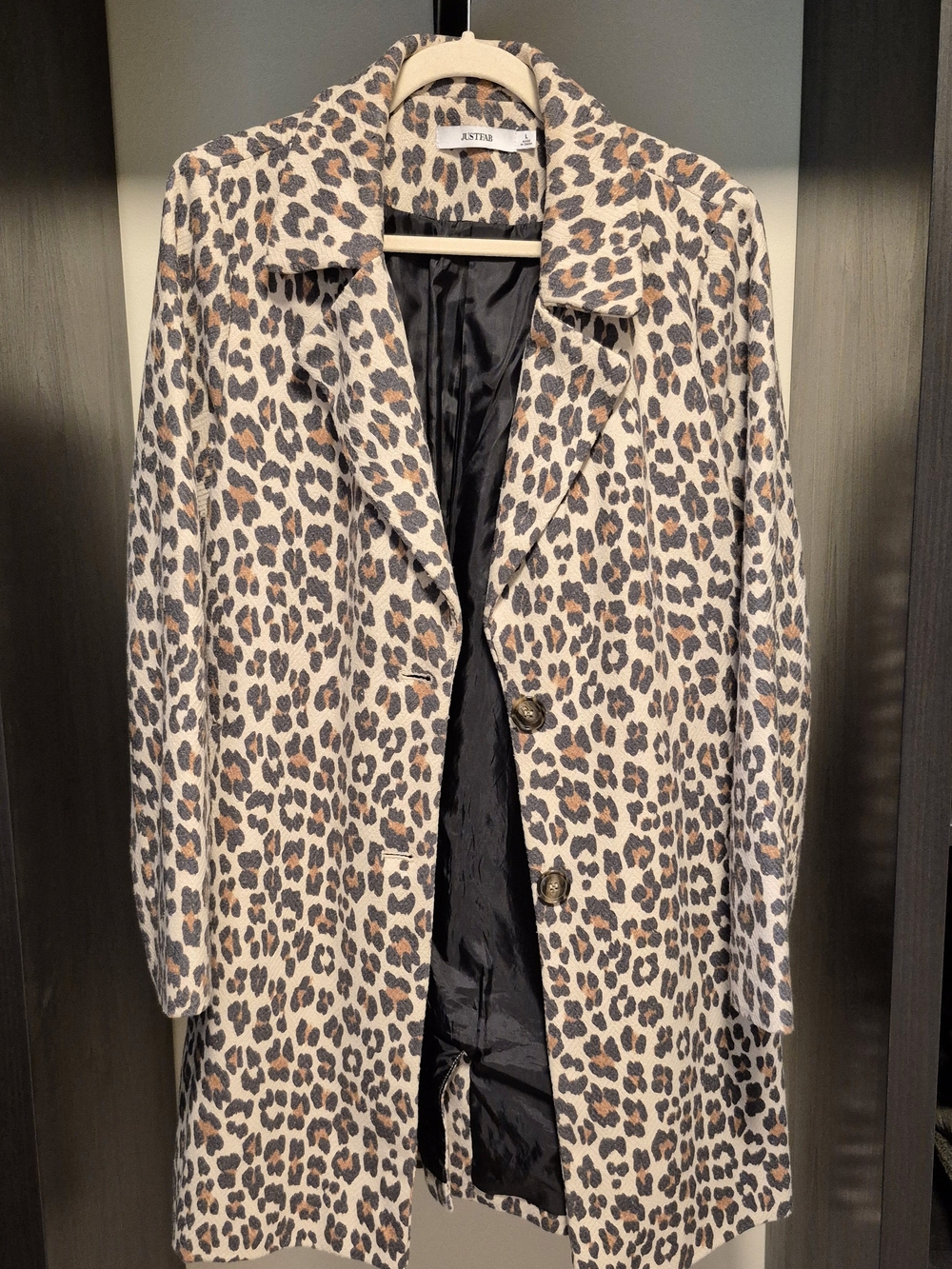 JustFab Leopard-Print Trench Coat in Beige, Black and Brown
